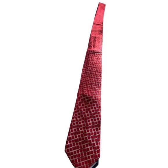 Tommy Hilfiger Mens Necktie Silk Red/Blue Geometric 60" - Picture 1 of 4